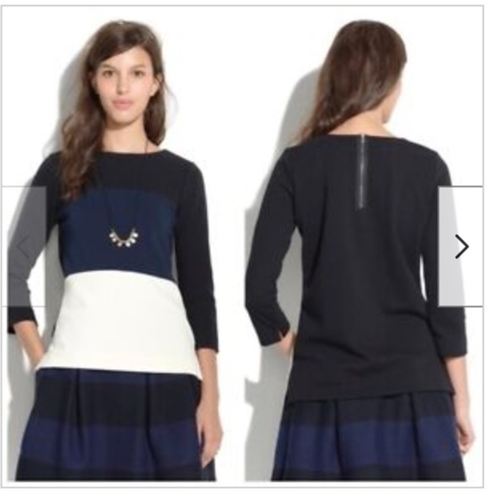 🍕🪻MADEWELL Gallerist Ponte Colorblock Top 3/4 Sleeve Ribbed Top CLOSEOUT
